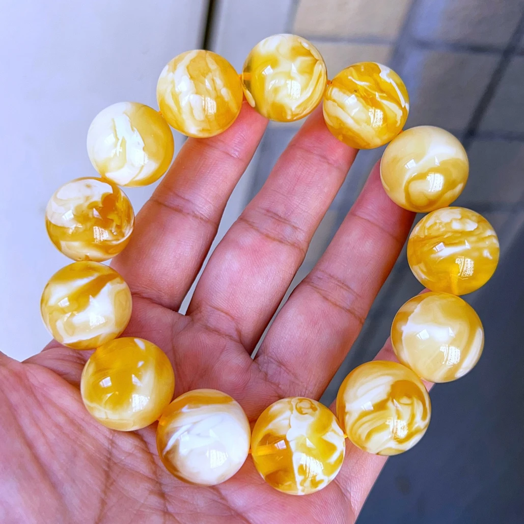 18+俄料金瓷白溶洞妖花圆珠手串