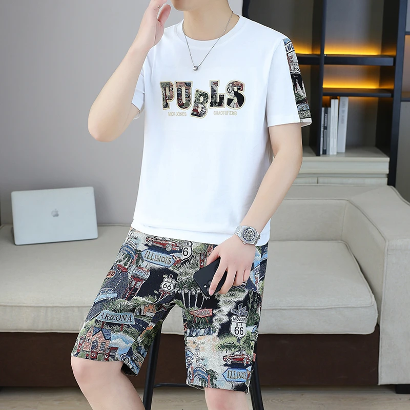 萨尔布勒斯夏季男士薄款时尚帅气套装宽松短袖短裤休闲百搭两件套