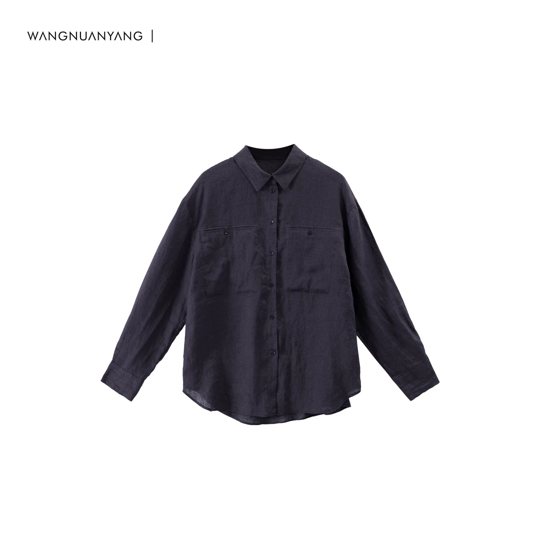 【王暖阳】紫藤婉|深紫亚麻套装夏季长袖防晒薄款衬衫（24N80110）