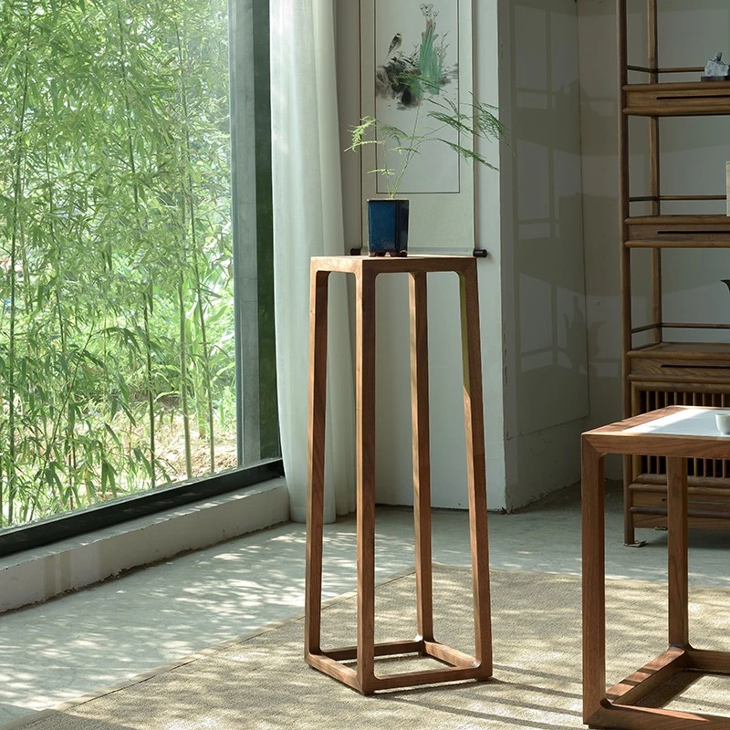 老榆木实木花几边几中式家具黑胡桃榆木现代简约客厅花盆架盆景架