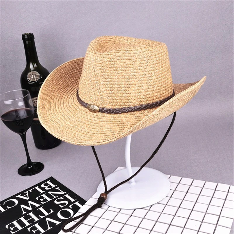 西部牛仔草编帽子夏天遮阳帽户外防晒太阳帽出游草帽夏季沙滩
