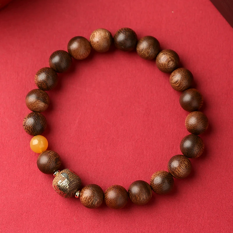 沉香【原木沉香】沉水越南芽庄黄棋楠玉化08mm风生水起单圈设计款