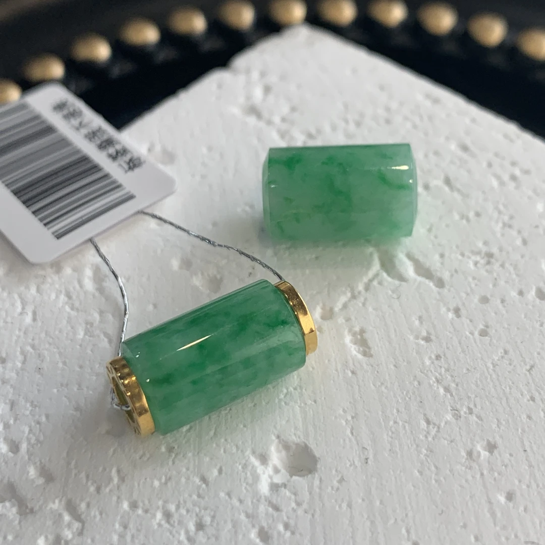 天然A货翡翠 18K金镶嵌设计款绿飘花路路通吊坠（多样性发货*1）