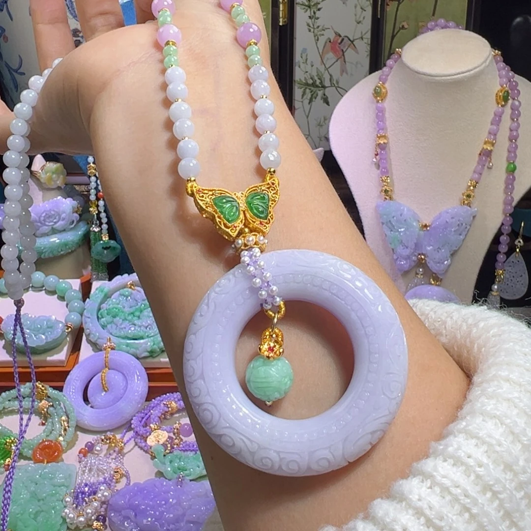 翡翠未镶嵌毛衣链紫扣子