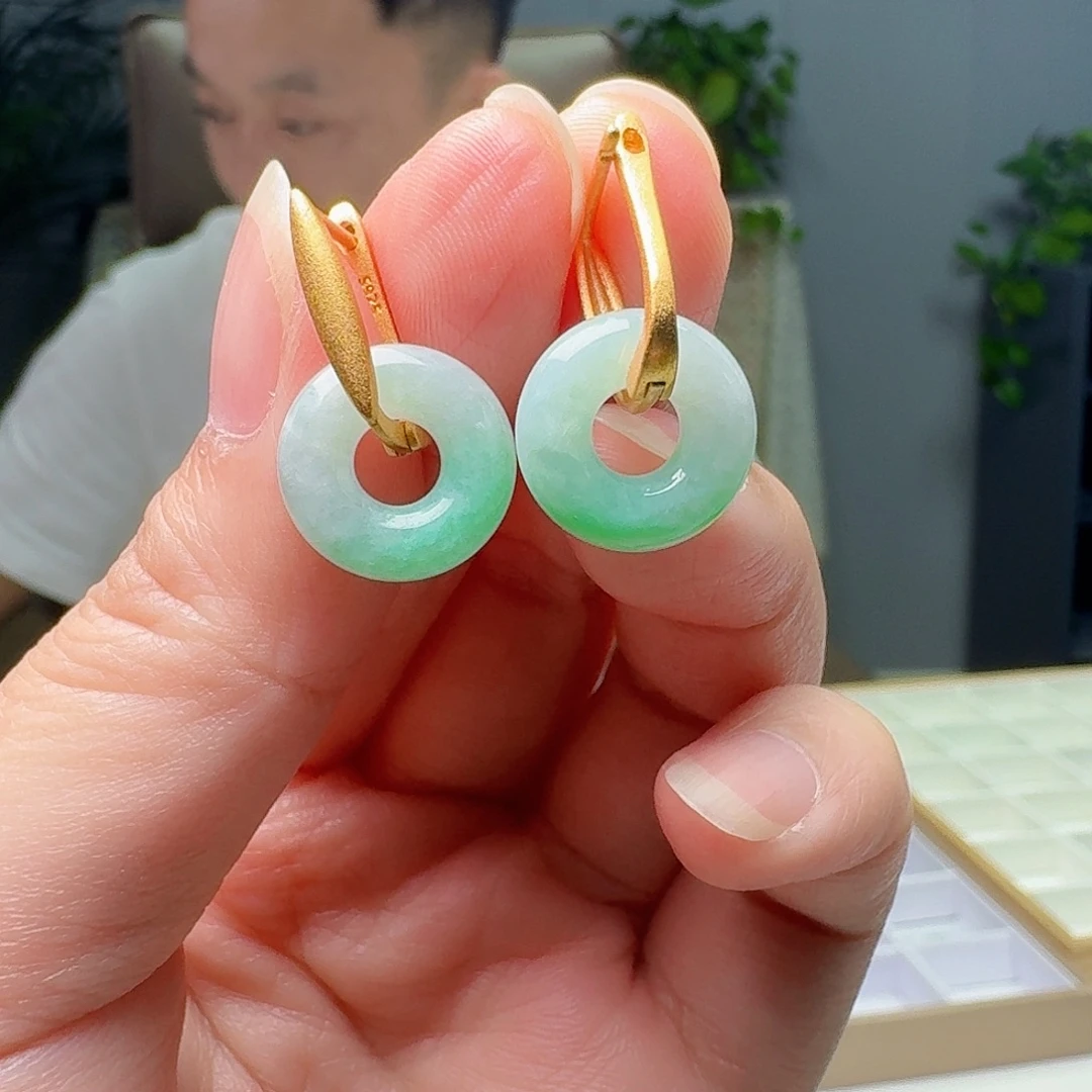 银S925镶嵌翡翠耳饰天然