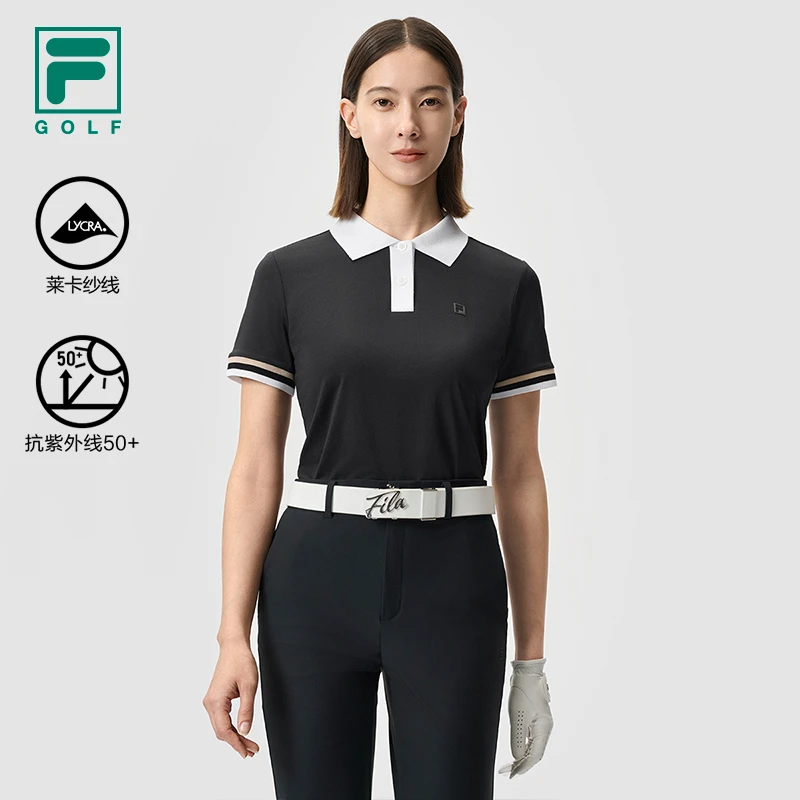 【莱卡高弹小提花】FILA斐乐女夏新款高尔夫运动短袖T恤A11W525103F