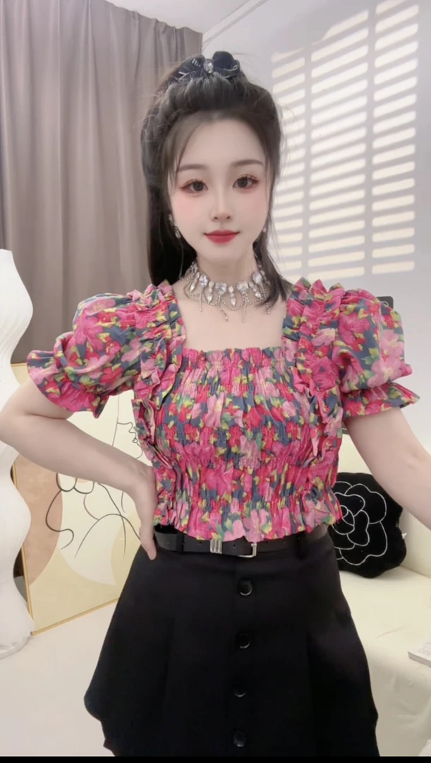 2025夏季新款韩版甜美碎花衬衫显瘦短袖上衣气质百搭女