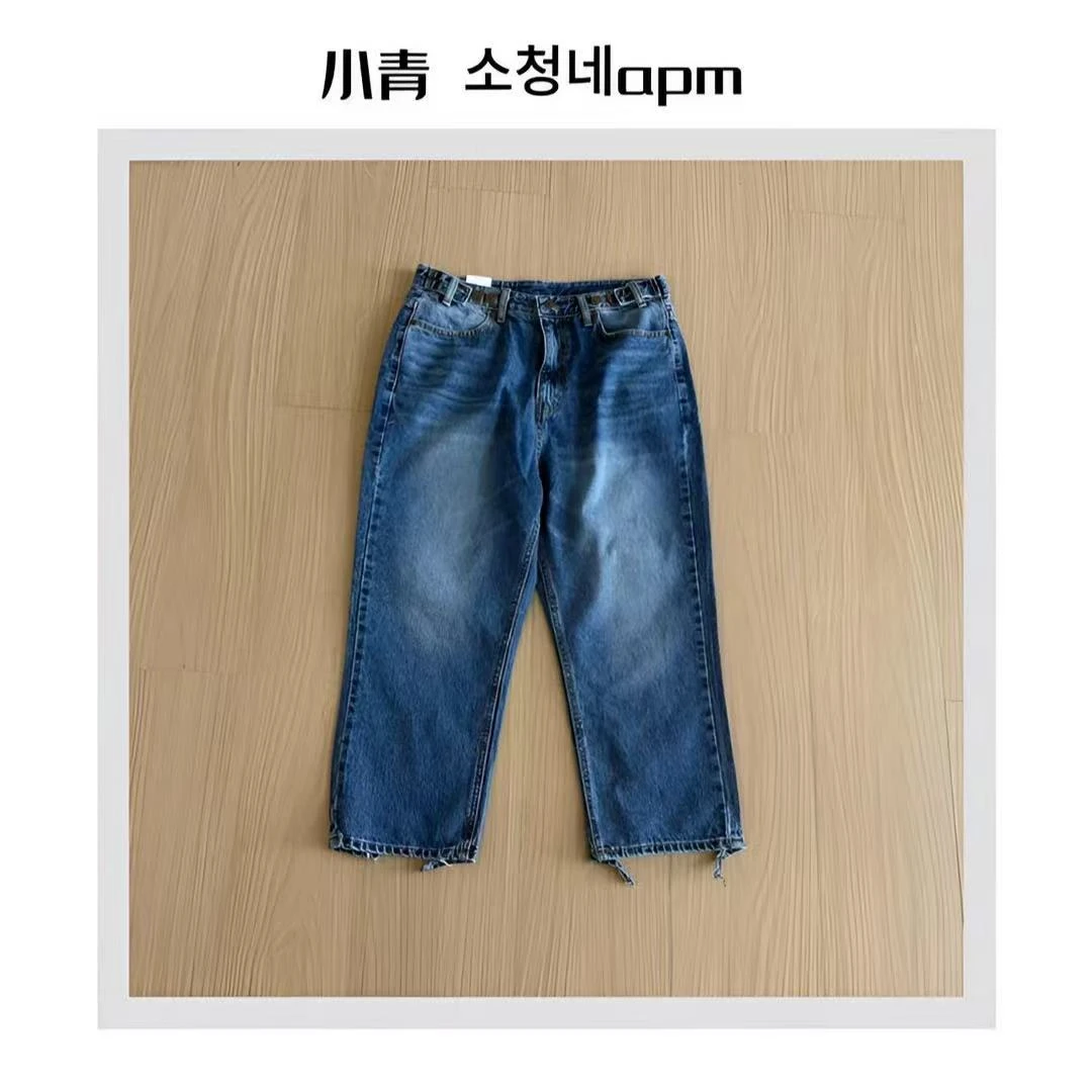 韩国东大门 ITZ/820裤脚破洞调节扣牛仔裤