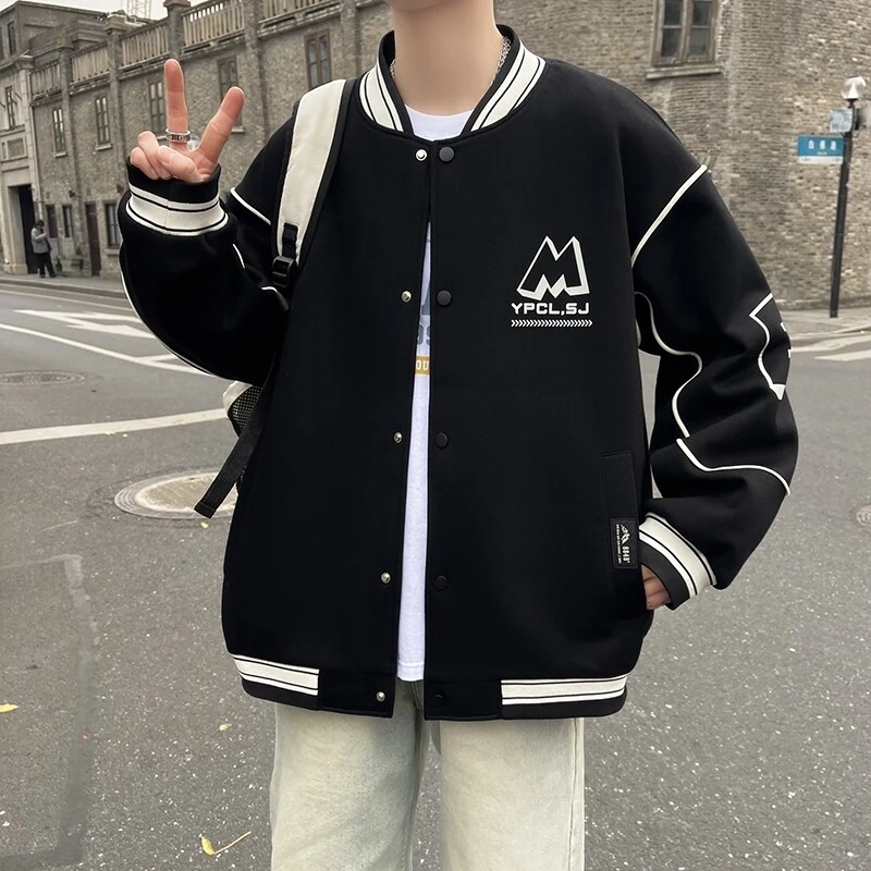 棒球服外套男春秋季美式休闲运动夹克男青少年学生重磅开衫卫衣潮