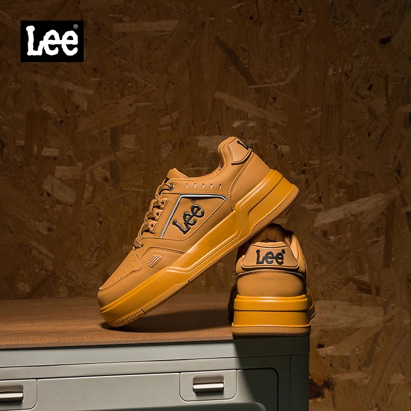 Lee男鞋2025春季新款复古百搭休闲运动鞋男厚士底真皮板鞋小麦色