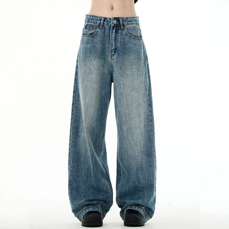 爆款新款复古水洗cleanfit蓝色直筒牛仔裤潮牌男美式阔腿百搭休闲