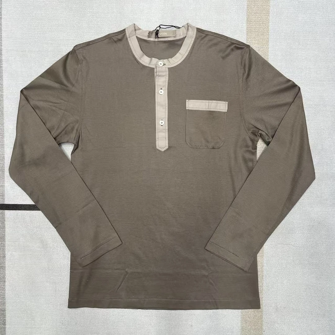 全新未使用 LANVIN 中年长袖口袋秋季标准T恤