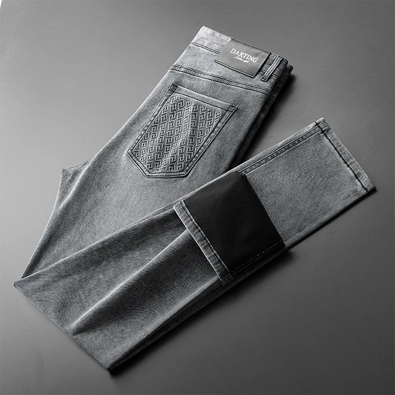 9002-2025秋冬款轻奢直筒宽松厚款男士牛仔裤高腰弹力休闲裤子男