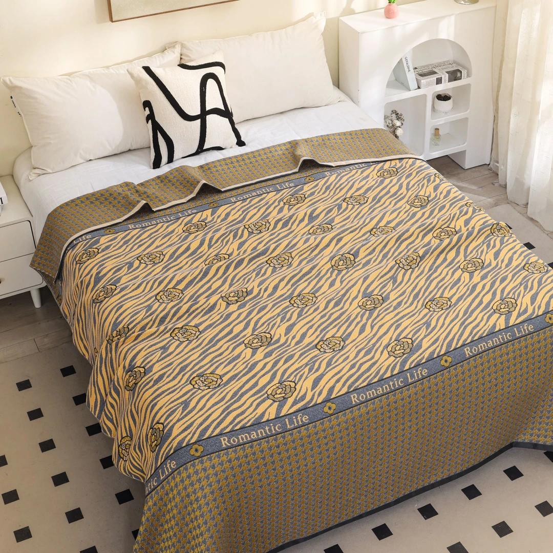 W【床盖-千鸟山茶花】200*230轻奢柔软亲肤床盖