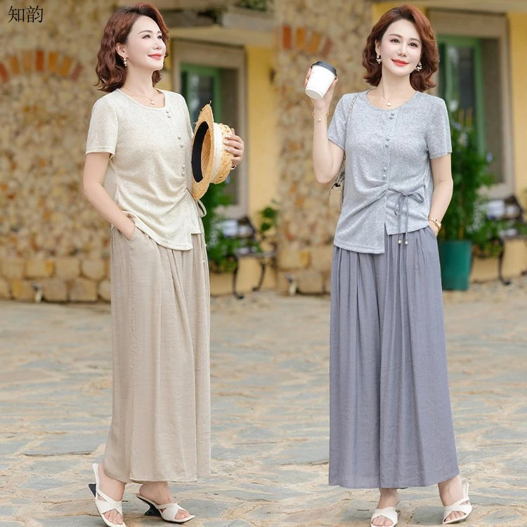 夏季洋气休闲女装妈妈装简约大方的设计，展现人的日常通勤款