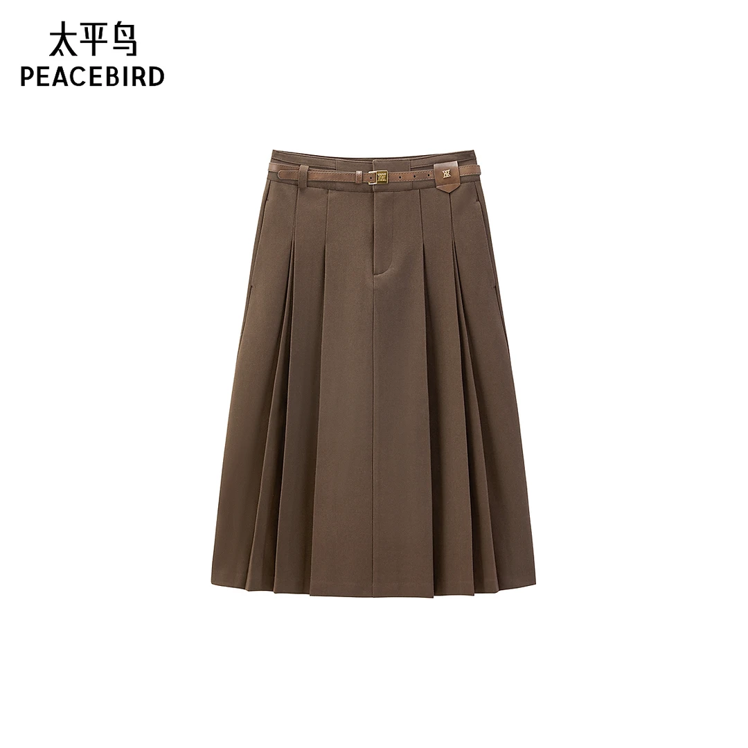【陈嘉尔专属】太平鸟女装气质百褶长裙A1GFE4367