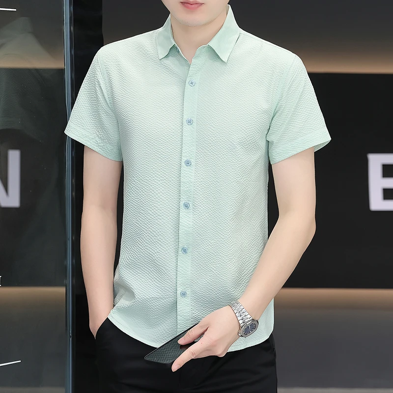 夏季新款男士男士高档衬衫短袖薄款透气时尚正装净版商务休闲衬衣