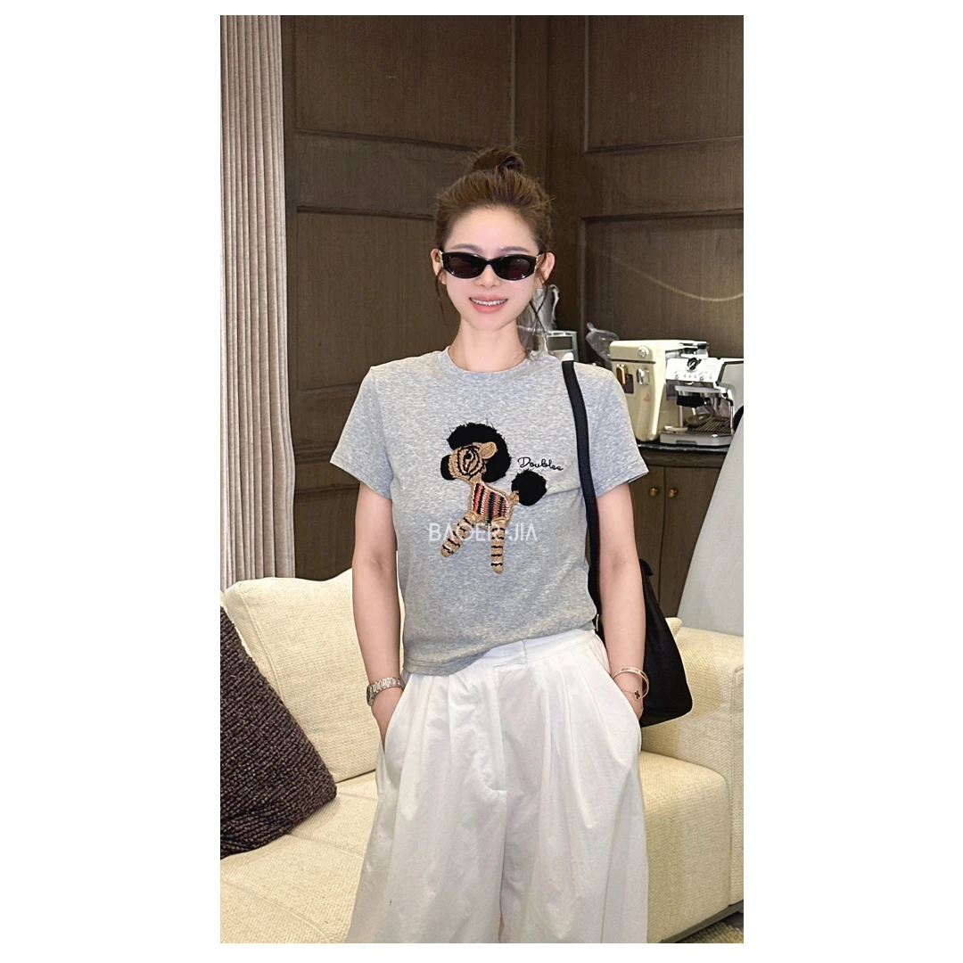 6-宝儿家含幂BL105825204NS夏季新款时尚百搭刺绣小马圆领上衣