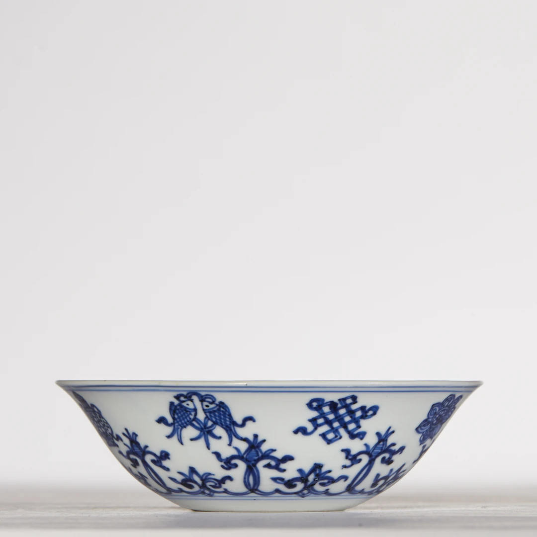 14、清康熙 仿嘉窑青花花卉纹卧足碗-1【祥德91拍卖】