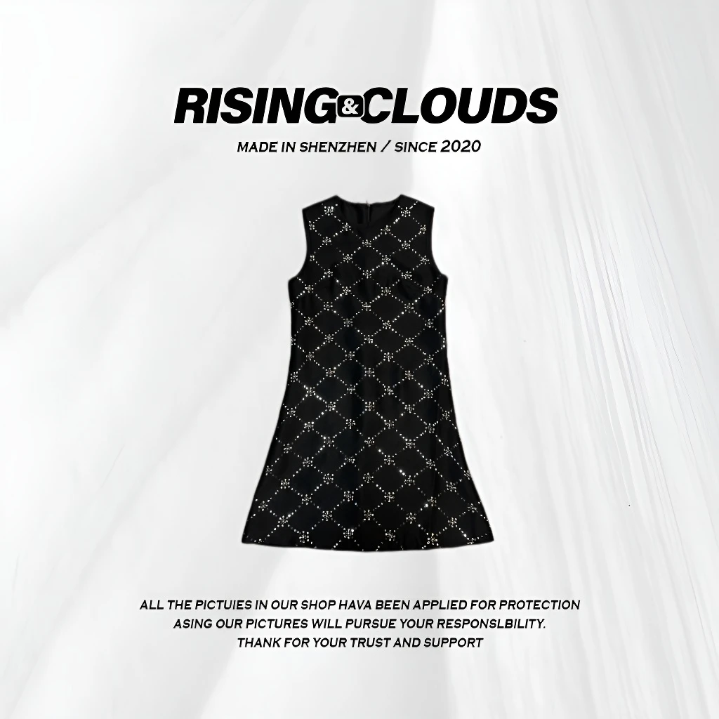 RISING&CLOUDS莎莎【芒诗】显瘦2025早春无袖钉珠连衣裙120253