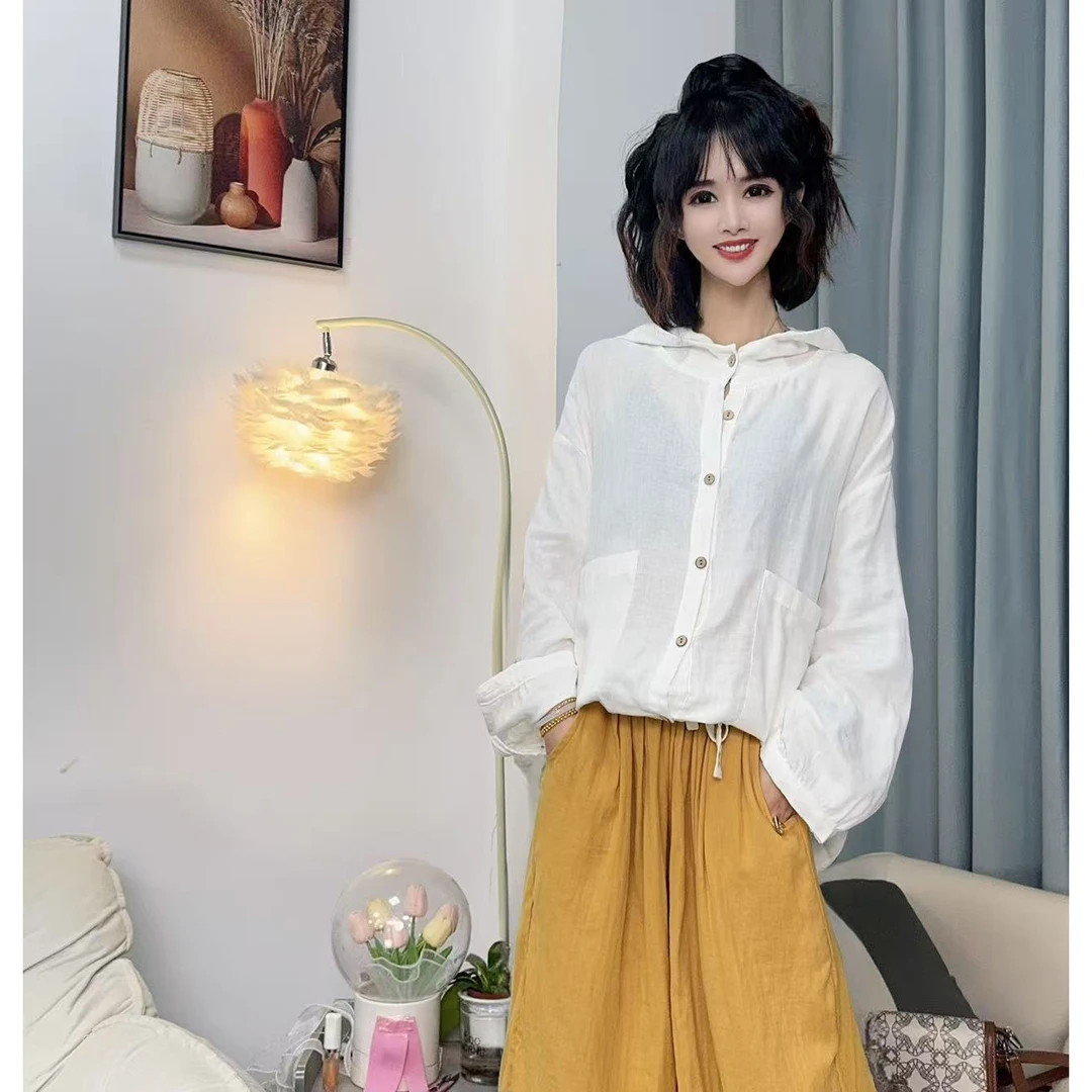 【沐木流浪记】（罗马）百搭纯白色婴儿棉双大兜女装风衣外套z