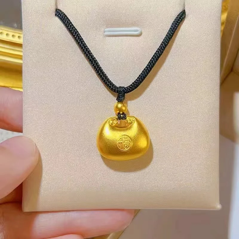 非金属布艺项链 【顺丰配送，明天到家】铜合金小胖福金墩墩编绳项链小胖福吊坠磨砂祥云锁圆珠小众福字元宝项链