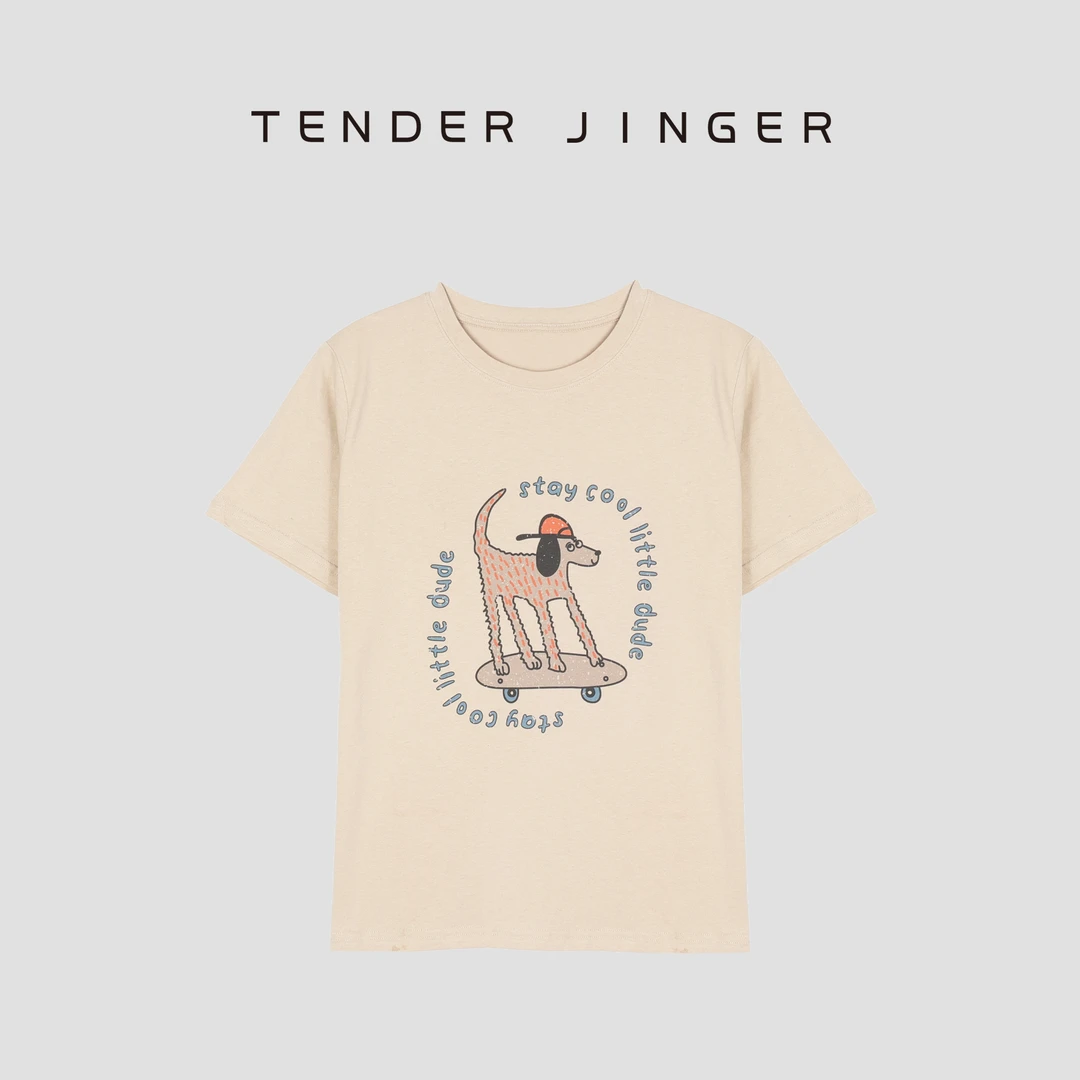 Tender Jinger圆领廓形滑板小狗印花短袖T恤T52QXX30151