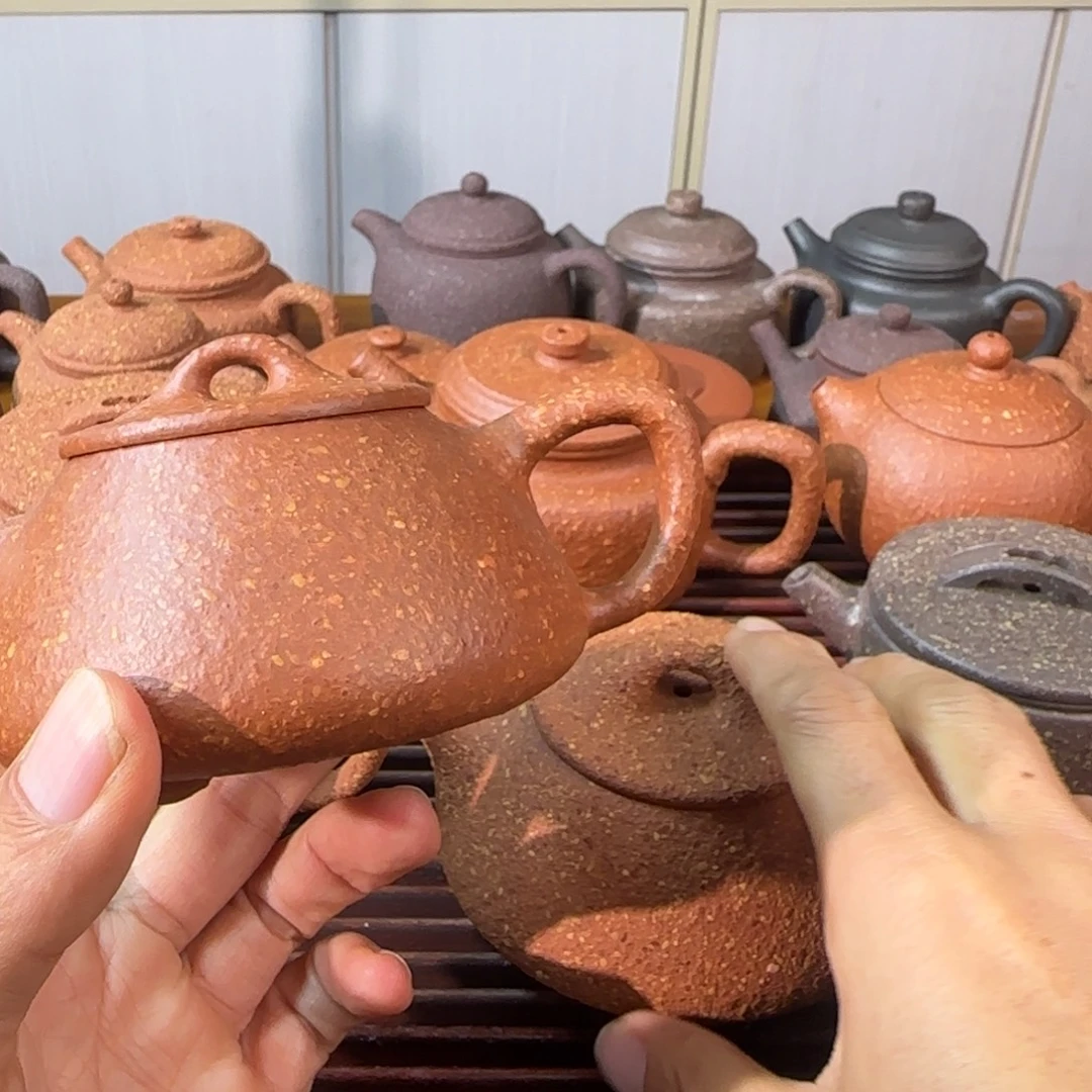 紫砂茶壶八目红降平盖石瓢170cc