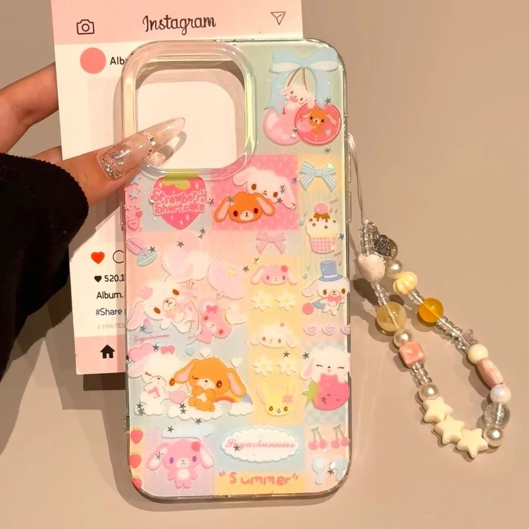 双层闪粉拼接甜品兔适用苹果16promax手机壳iphone15/14新款小众