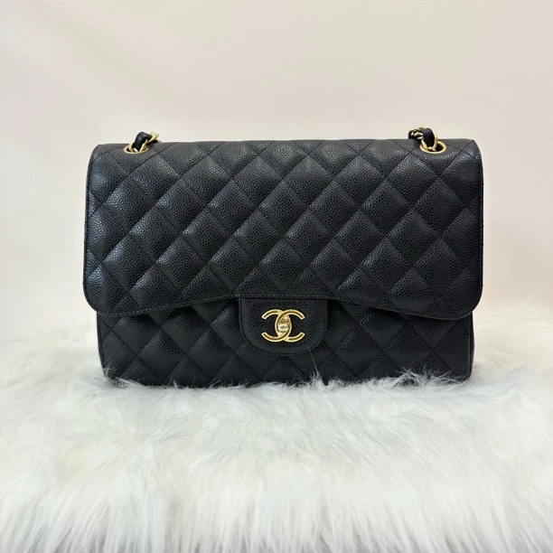 95新 Chanel/香奈儿 cfjumbo单肩包黑金荔枝牛