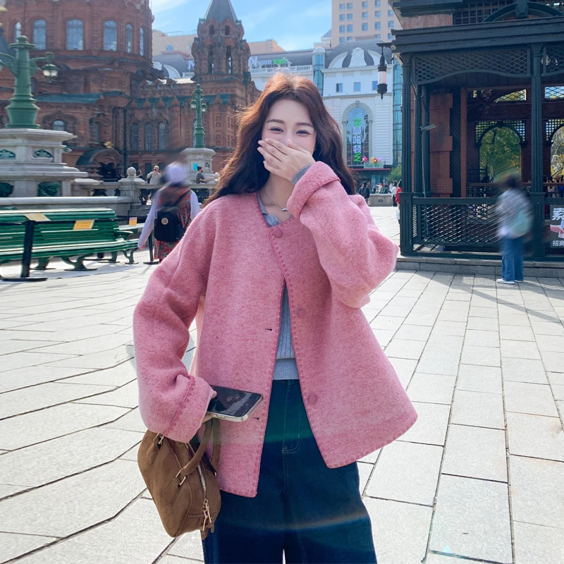 高智感贝壳绣双面羊绒大衣2025秋冬新款法式氛围感ins风毛呢外套