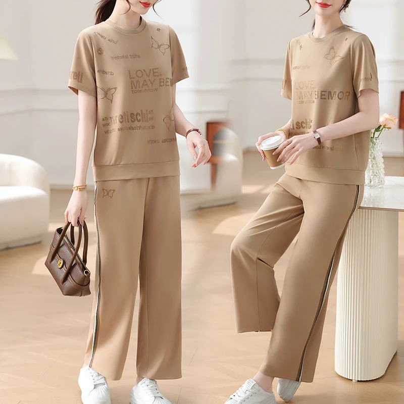 妈妈夏装短袖运动套装中年夏季新款中老年女装休闲上衣时尚两件套