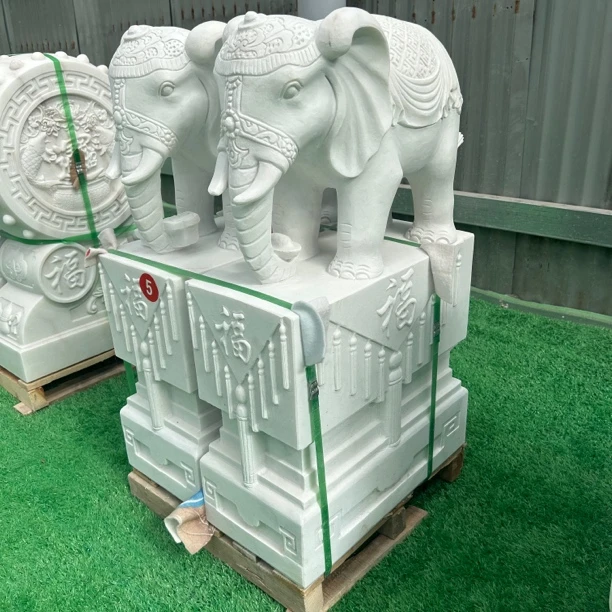 石雕门墩抱鼓石门墩一对天然汉白玉富贵象青石门当门口麒麟摆件