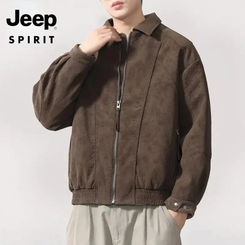 吉普JEEP SPIRIT美式复古PU皮外套男款秋冬新款翻领夹克厚款保暖