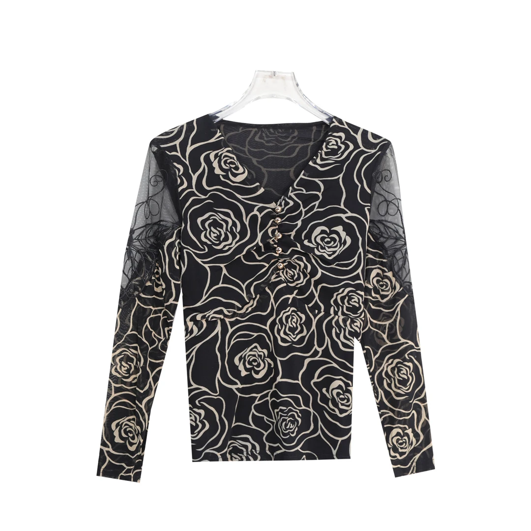 时尚设计感镂空轻熟风高级感印花显瘦T恤S4734