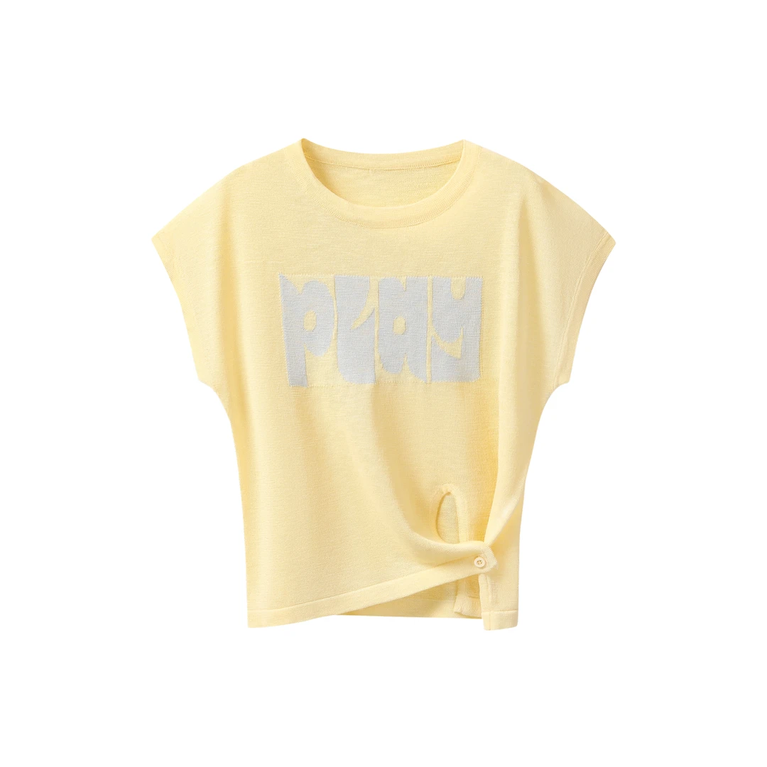 马克华菲竹节麻简约夏季刺绣百搭T恤短袖肌理感透气舒适慵懒设计