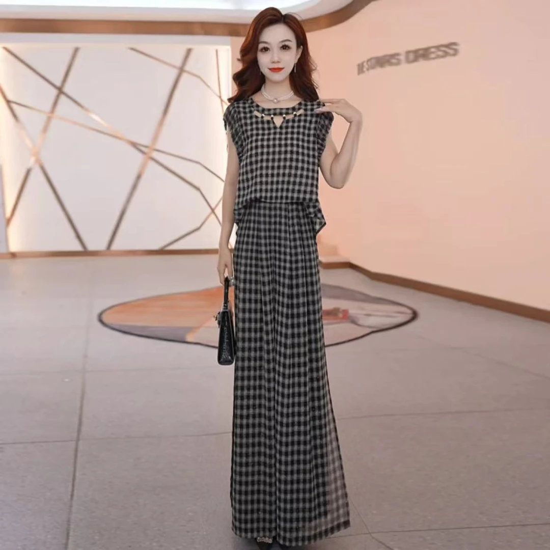 【两件套】2025夏季时尚修身洋气宽松气质休闲百搭显瘦减龄女装套裤