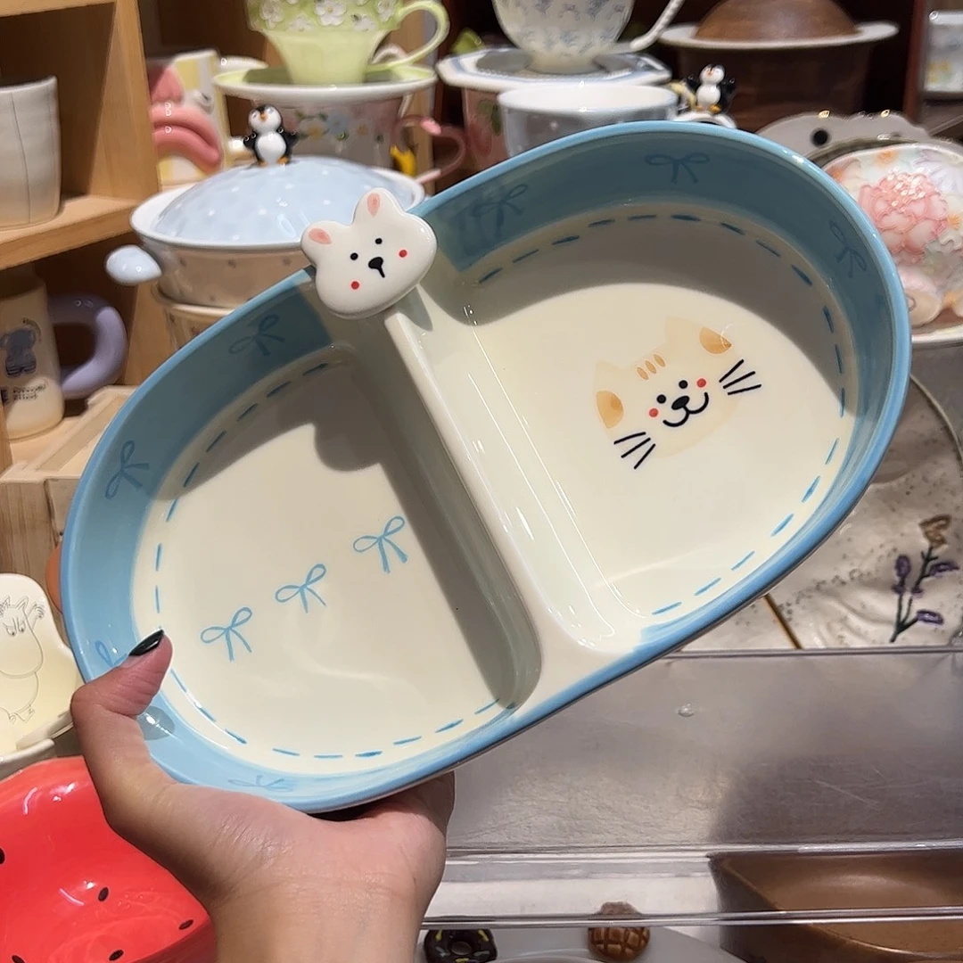 毛球朋友分餐盘蓝色