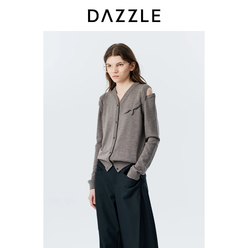 DAZZLE地素毛针织衫2024细支全羊毛小芽开衫2I4E5101N