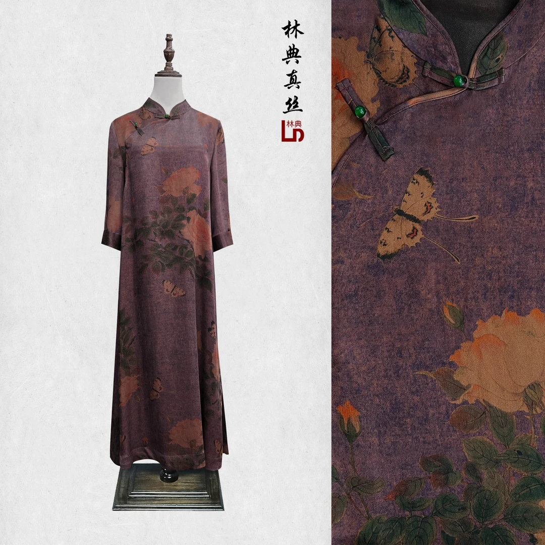 【林典家】1227新款时尚端庄气质复古新中式60姆米重缎连衣裙