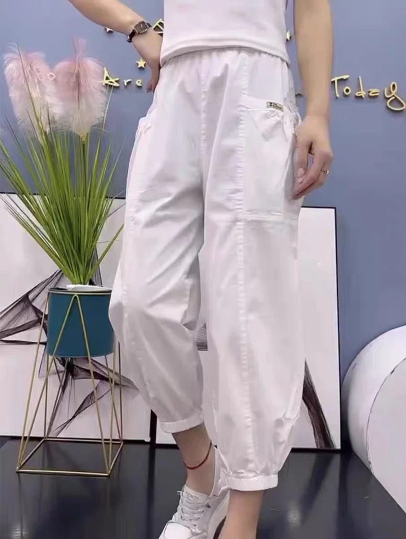 8172欧货时尚工装九分哈伦裤女夏薄款高腰百搭显瘦束脚休闲萝卜裤