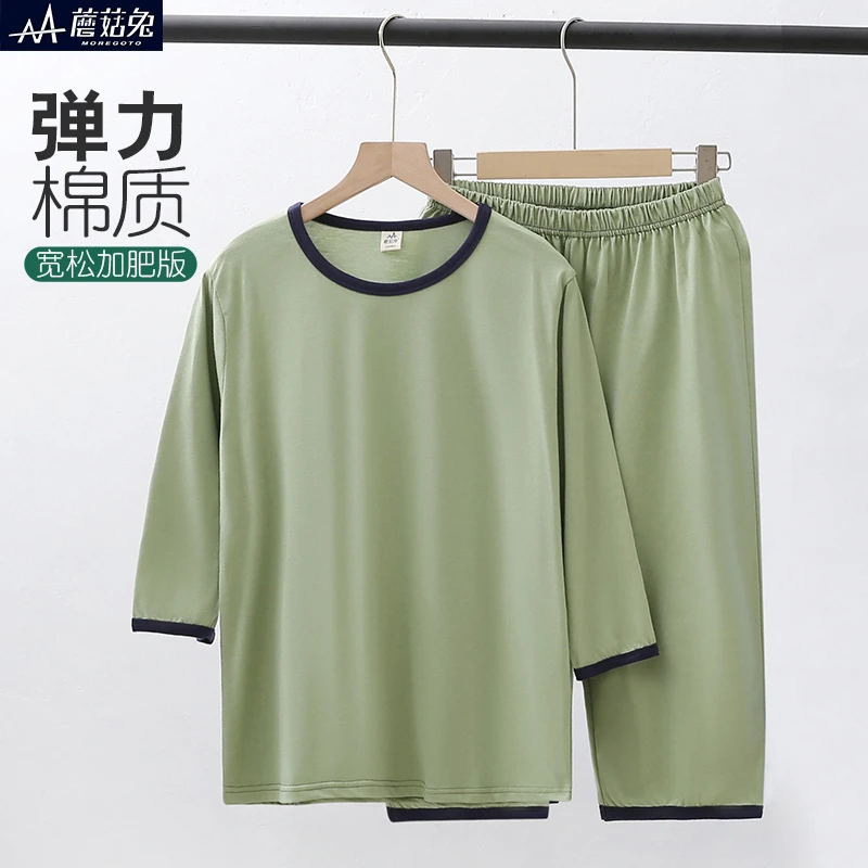 胖童睡衣春夏薄款中大童男孩夏季七分袖家居服套装宽松儿童潮短袖