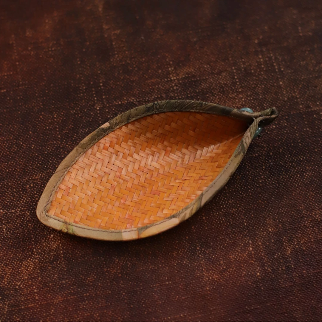 【慕白茶集】缎面印花树叶形竹席茶则（3.4mm席）（DM75-1）