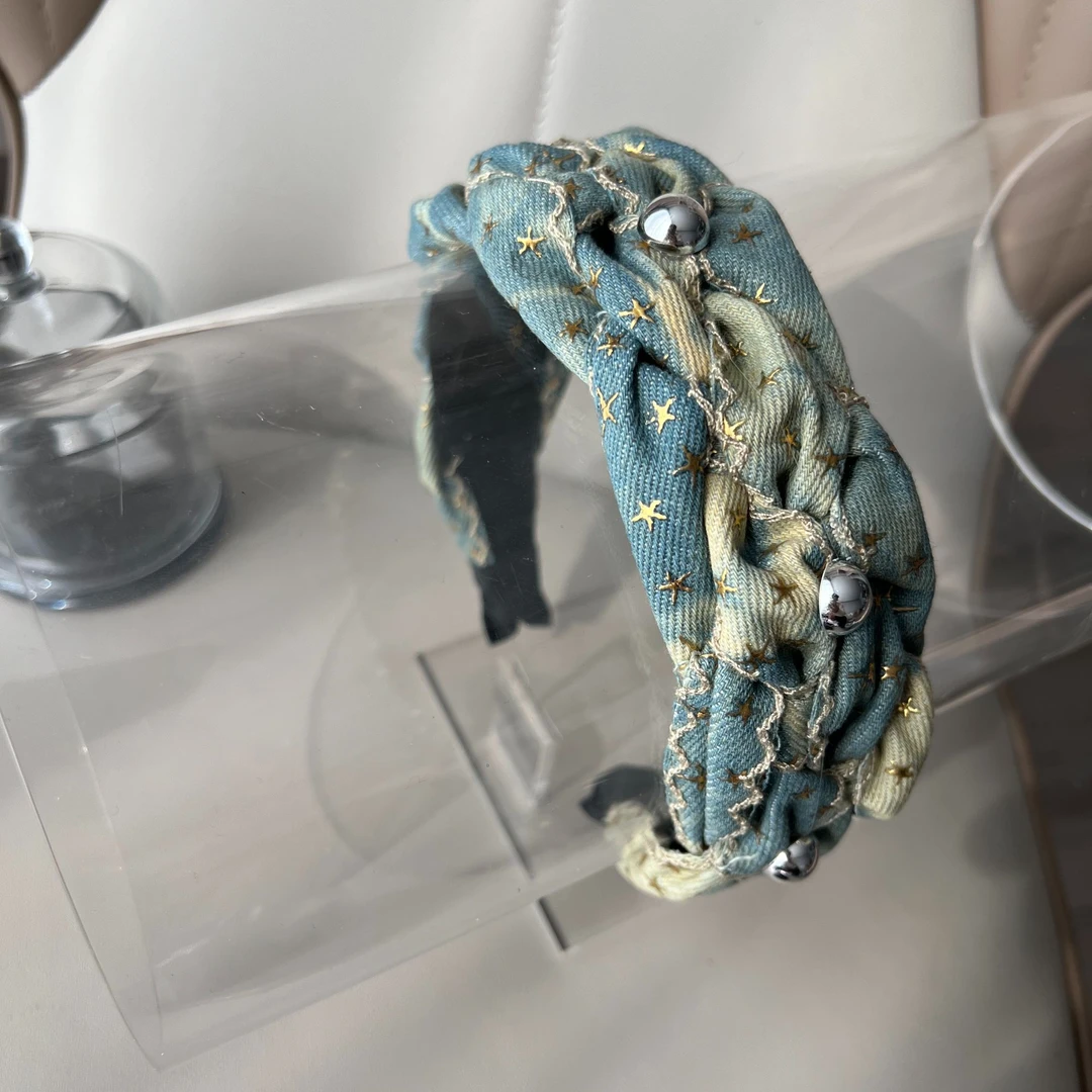 E20韩版牛仔风辫子发箍气质复古风侧边蝴蝶结头箍百搭高级感发饰