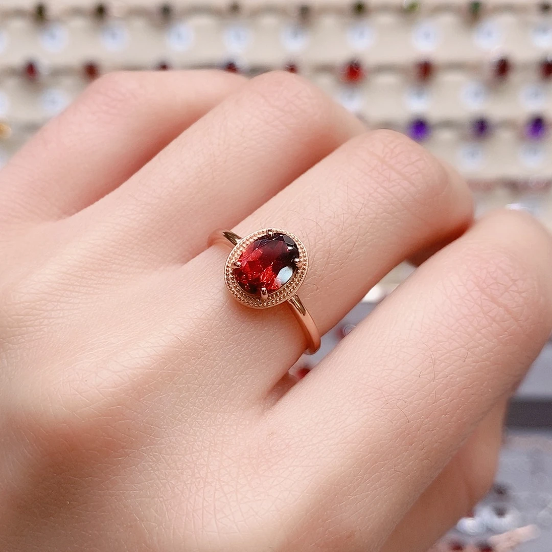 石榴石戒指银S925镶嵌戒指