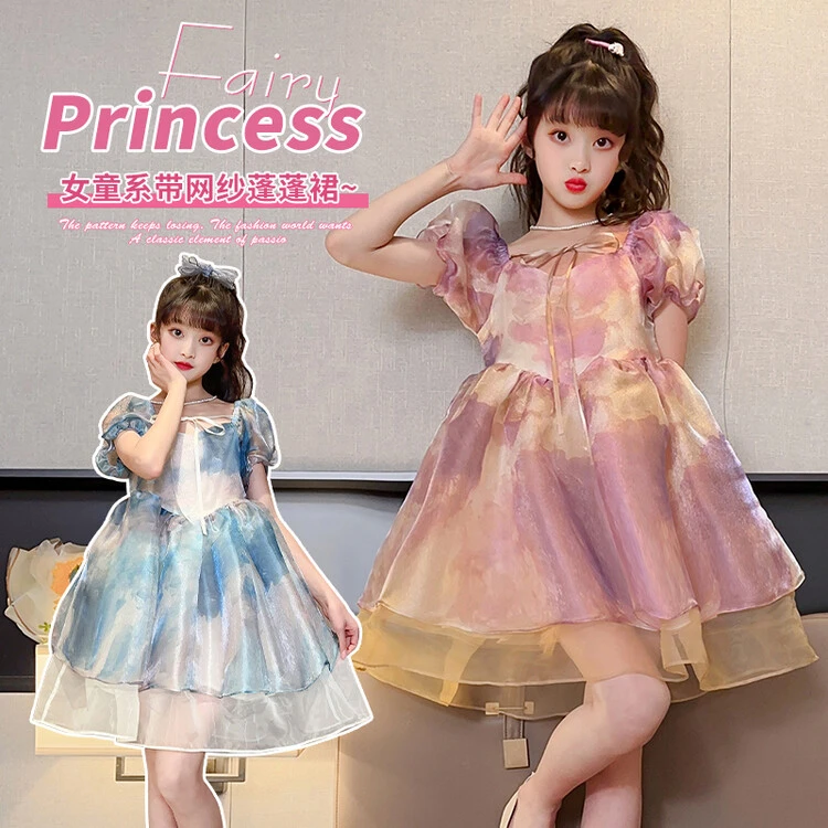 连衣裙甜美夏季印花女童中大童