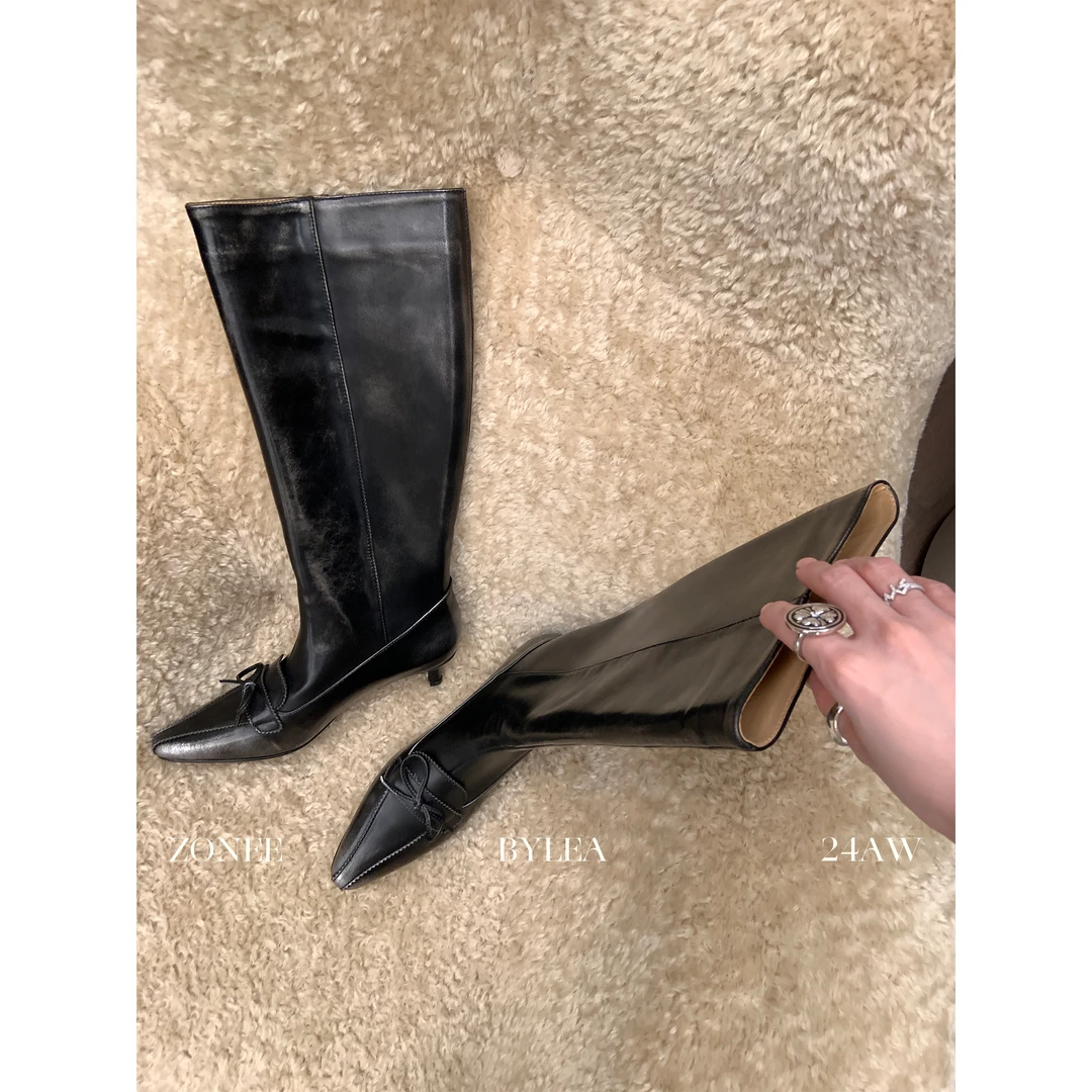 ZONEE 秋冬复古时髦感百搭搭配蝴蝶结骑士靴