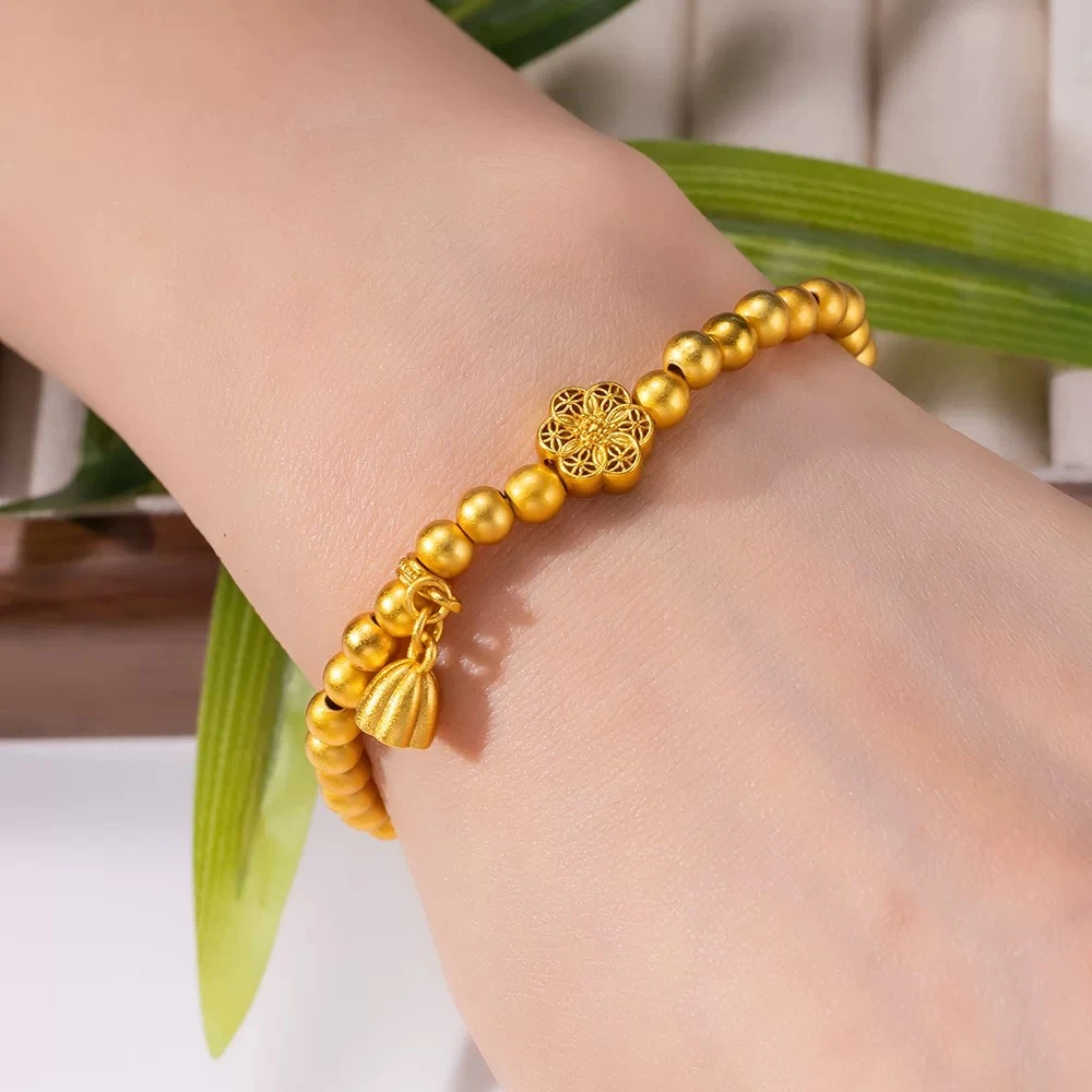 合金手链 古法传承系列【两世欢六相花莲蓬福子手链】5mm