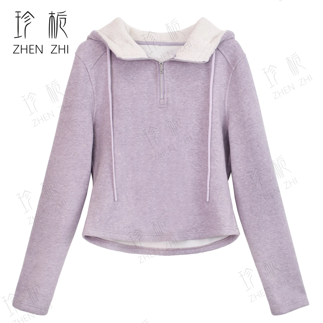 秋冬修身型连帽拉链加绒厚款百搭套头款时尚长袖羊毛卫衣HC8023