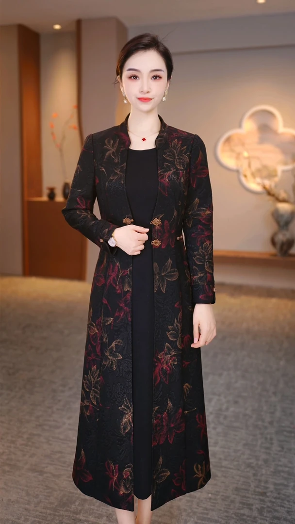 新中式两件套中年妈妈2025秋季国风改良旗袍连衣裙XKL-25983